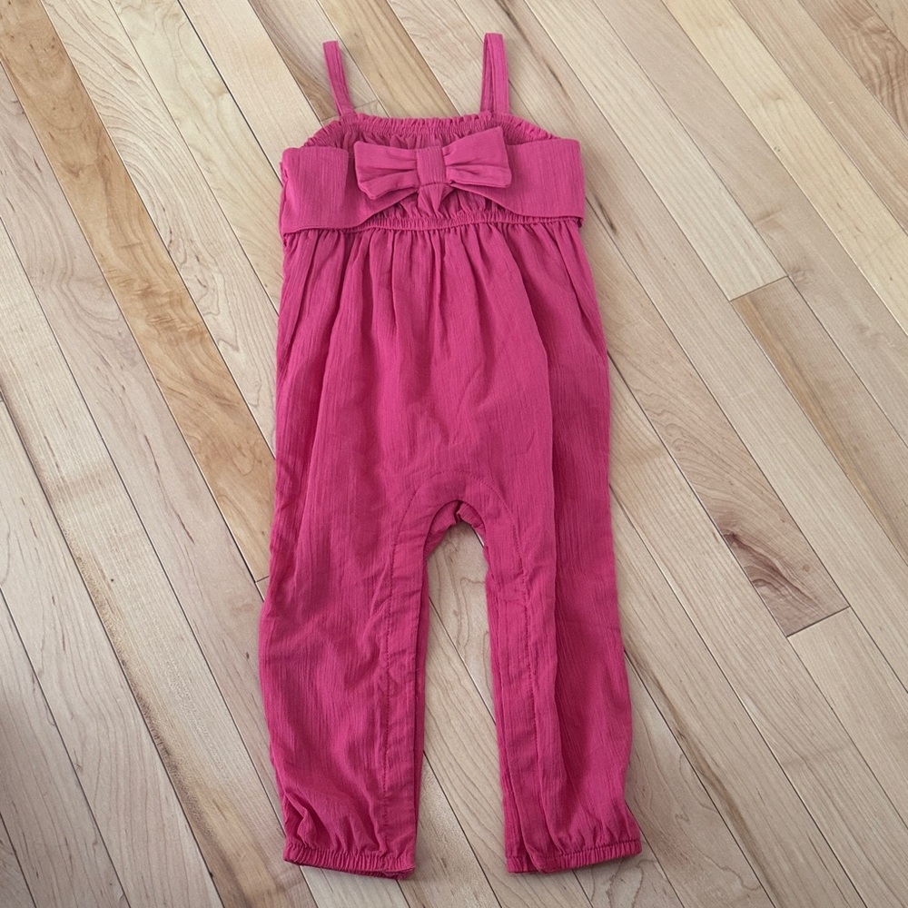 Carter's Raspberry Bow-Front Romper Jumpsuit - Picture 2 of 4